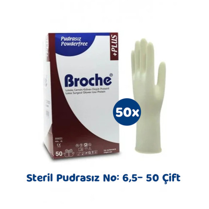 BROCHE STERİL CERRAHİ PUDRASIZ ELDİVEN NO:6,5 (50 ÇİFT)