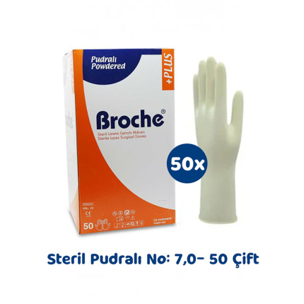 BROCHE STERİL CERRAHİ PUDRALI ELDİVEN NO:7,0 (50 ÇİFT)