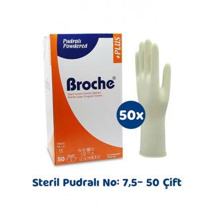 BROCHE STERİL CERRAHİ PUDRALI ELDİVEN NO:7,5 (50 ÇİFT)