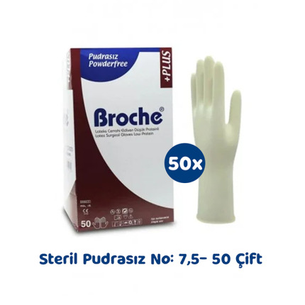 BROCHE STERİL CERRAHİ PUDRASIZ ELDİVEN NO:7,5 (50 ÇİFT)