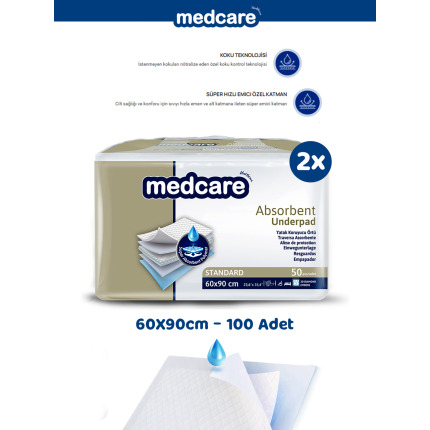 MEDCARE Yatak Koruyucu Örtü 60x90 - Underpad - Kedi Köpek Çiş Eğitim Pedi 100'lü (50x2pk)